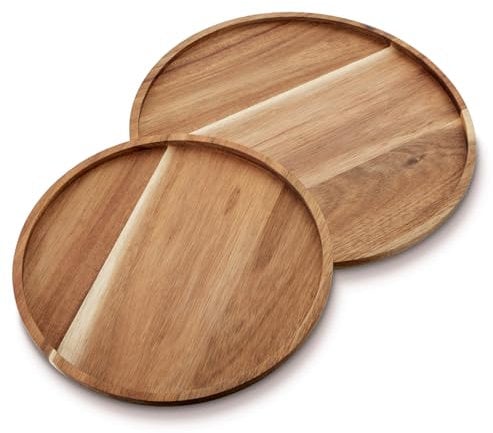 com-four® Ensemble de Plateaux 2 pièces en Bois d'acacia - Planches décoratives Rondes - Plateaux de Service - Plateau en Bois en 2 Tailles - Assiettes de Service pour collations (2 pièces - Rondes)