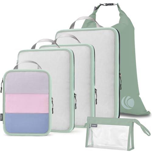 Cipway Kompression Koffer Organizer Set für Rucksack ，Netzgewebe Ultraleichte Packtaschen Packing Cubes Packwürfel Kofferorganizer Packtaschen Kleidertaschen für Reiseorganizer(Salbei grün, 6 Stück)