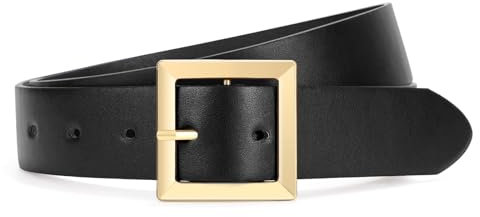 SUOSDEY Damen Ledergürtel für Jeans Hosen Kleid, Taillengürtel mit quadratischer Gold/Silber Schnalle schwarz
