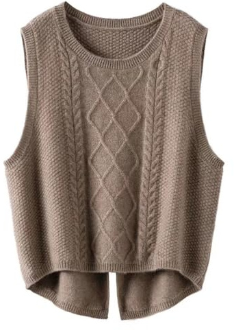 shownicer Damen Pullunder Basic Strickpullunder V-Ausschnitt Loose Fit Ärmellose Strickweste Strick Tank Top A Khaki XS
