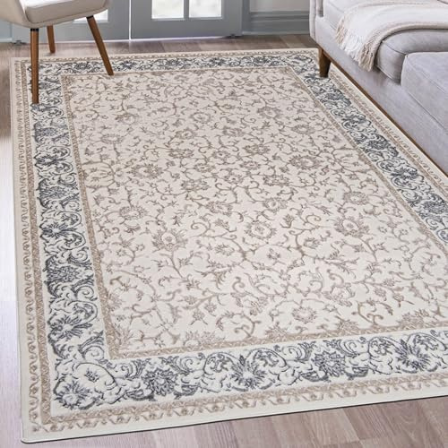 Mazovia Teppich Wohnzimmer 120x170cm Creme Vintage Orientalisch Weich | Teppich für Schlafzimmer Esszimmer Büro Eingangsbereich Beige Pflegeleicht Maschinengewebt Allergikerfreundlich Kurzflor