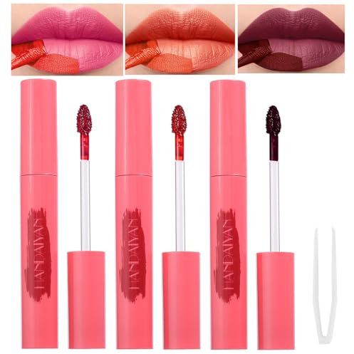 3 Farben Lip Stain Lip Tint Peel Off Peel off Wasserbeständige Lipstick Langlebiger Wasserdichter Peel off Lip Stain Set Non-Stick Cup Lip Tint für Frauen Mädchen