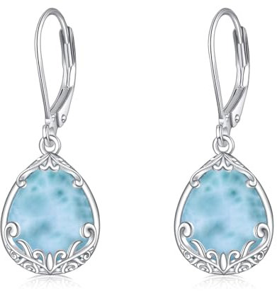 POPLYKE Filigrane Larimar Ohrringe für Frauen Sterling Silber Filigrane Ohrringe Larimar Schmuck Geschenk für Frauen (Larimar)