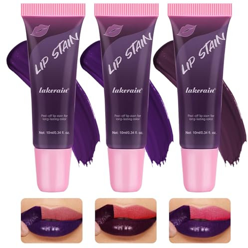 3PCS Lip Tint, Lip Tint Peel Off,Lippentattoo Zum Abziehen,Peel off Lip Stain,Lang Anhaltende Peel off Lip Stain Matte Waterproof Lip Liner Pencil,Geeignet für Damen und Mädchen (Lila)