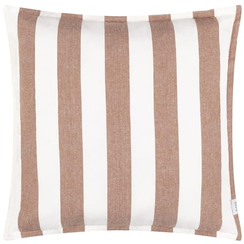 Yard Hayle Outdoor Cushion Cover (Pecan, 50 x 50 cm) | Reversible Water Resistant Striped Soft Cotton Outdoor Decorative Case