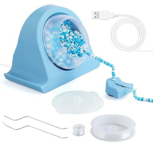 Colexy Elektrischer Perlen-Spinner Clay Perlen Spinner Blau Bead Spinner Tonperlen Spinner Set Schnelle Perlenmaschine mit 2 Perlennadeln für DIY Armbänder, Halsketten, Schmuckherstellung