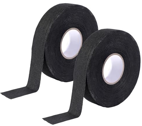 2 PCS Cinta de Tela Negra,Cinta Aislante Termica 2.5mm*25M,Cinta de Tela Adhesiva Eléctrica,Resistente al Calor,Cinta de Tela Adhesiva para Coche Motocicleta Vehículos Cable Fijo