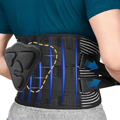 Rückenstützgürtel mit 6 Streben für Herren und Damen, Bequeme Atmungsaktive Rückenbandage mit 3D Lendenpolster zur Linderung und Haltungskorrektur, Rückengurt für Arbeit und Sports,XL(45.3-51.2)