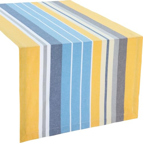 REDBEST Tischläufer Baumwolle blau-gelb Größe 50x150 cm