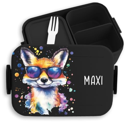 Bento Box Midi Lunchbox für Mepal Bentobox - Brotdose Fuchs mit Namen I Geschenk Fuchs Brotdose cool I Brotdose Fuchs Kinder I Brotdose Kinder Fuchs Geschenk Kinder I Geschenke mit Fuchs Geschenke I