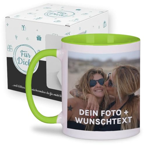 Personalisierte Tasse | personalisiert mit Foto oder Text | Tasse mit Bild | Geschenkidee | Fototasse | Bürotasse oder für Zuhause | Spülmaschinenfest | Grün mit Geschenkkarton