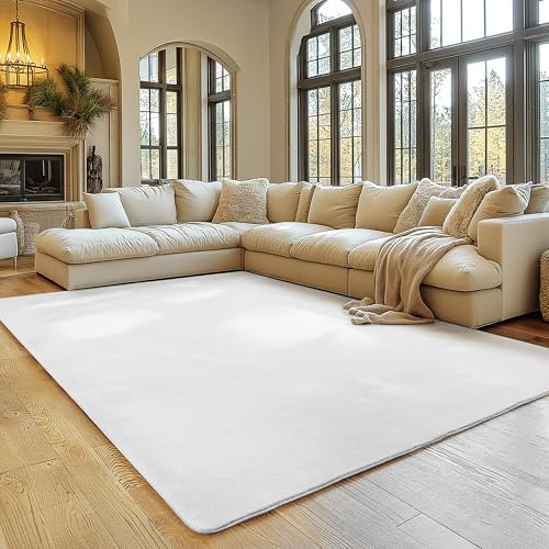 SIMPEX Teppich Wohnzimmer Weiss 140x200 cm Kurzflor Teppich Waschbar, weich & rutschfest, modern einfarbiges Design für Wohnzimmer, Küche Schlafzimmer, & Kinderzimmer