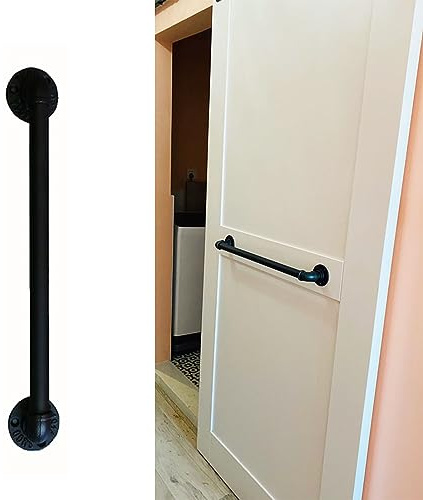 Kit de poignée de porte de grange noire – Poignée de traction industrielle rétro en métal de 70 cm avec vis pour portes en bois/d'entrée – Quincaillerie élégante pour la maison et le magasin