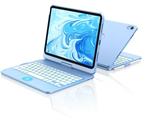 aMZCaSE für iPad 10. Generation 2022/A16 11.Generation 2025 (10,9/11 Zoll) Hülle mit Tastaturhülle,Touch für 10./11. Generation Hülle–360° drehbar & Stifthalter,DE-Layout (Ozeanblau)