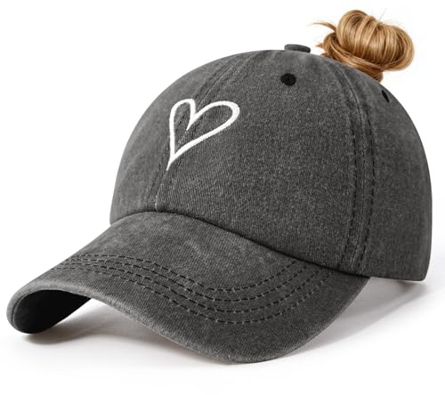 Voqeen Damen Cap mit Zopf Loch Sommer Kappe Verstellbare Basecap Baumwolle Vintage Baseball Cap mit Stickerei Atmungsaktiv Cappy Outdoor Schirmmütze