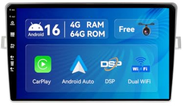 SXAUTO Android 16 Autoradio für Toyota Verso R20 (2009–2018) - Eingebaut CarPlay Android Auto - Kamera - Lenkradsteuerung/DAB/4G/Dual-Band WiFi/Bluetooth 5.0/DSP - 2 Din 9 Zoll