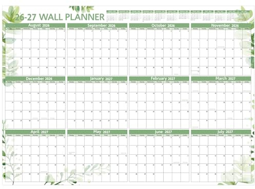 2026-2027 Wall Planner A1 Laminated, Large 84cm x 60cm Calendar 12 Month | Aug. 2026 - Jul. 2027, 200GSM Laminated Paper, Wipe-Clean Surface, Spacious Date Boxes, UK Holidays, Home School Office Use
