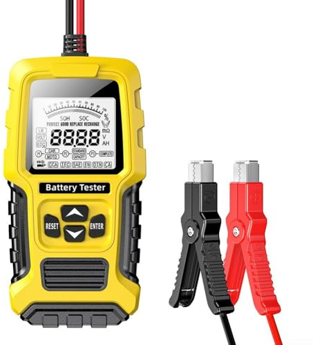 Autobatterie-Kapazitätstester mit LCD-Display für 12V 24V Systeme Unterstützt CCA SOH SOC und IR Messungen (gelb)