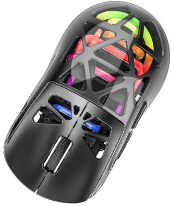 Zunate M7 Gaming Mouse, RGB Backlit Wireless Lightweight 2.4G Bluetooth 5.2 Type C Wired Connection & 5 DPI Levels & 500mAh Long Battery Life for PC Laptop Android Multi Device (Black)
