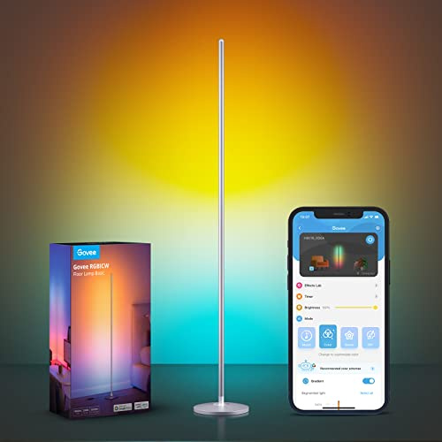 Govee Lampadaire sur Pied Salon RGBIC, Moderne Lampadaire LED, Argenté | Compatible avec Alexa et Matter, Musique Sync,16 Millions Couleurs, 85+ Modes Scène, 2700-6500K Lampadaire Pour Salon Chambre