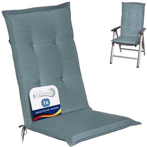 Beautissu Gartenstuhlauflage Hochlehner Polster für Gartenmöbel Sitzkissen | 120x50x6cm Taubenblau weiche Auflage Sitzpolster Stuhlauflage Füllung Schaumkern Hochlehnerauflage Gartenpolster Loft HL