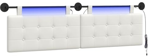 vidaXL Hängendes Kopfteil Mit LED Licht Weiß Kunstleder, Elegantes, modernes Kopfteil, stylische Wandmontage, Flexibles Design, platzsparend, gemütliche Rückenlehne