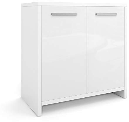 Vicco Waschbeckenunterschrank Kiko, Waschtischunterschrank, Weiß Hochglanz, 58 x 60 cm