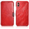 ICARER Hülle passend für Apple iPhone XS und iPhone X, Handyhülle mit echtem Leder, Case, Schutz-Hülle klappbar, dünne Handytasche, Slim Cover, Vintage Rot