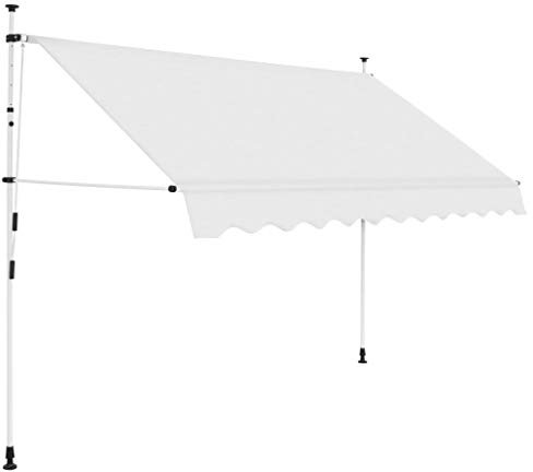 tidyard Markise Einziehbar Manuell Sonnenschutz, UV-best?ndig und h?henverstellbar, 300 cm, für Fenster Terrasse Balkon Garten, Cremewei?