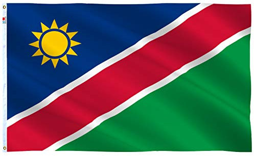 rhungift Namibia-Flagge, 90 x 150 cm, für den Außenbereich, mittelgroß, beidseitig robust, 100D-Polyester, Segeltuchkopf und doppelt genäht, Messingösen für einfaches Ausstellen, Namibische Flaggen