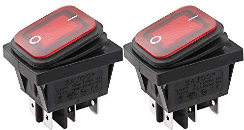 CLDIY 2 Stücke DPST 6 Terminal 2 Position ON/Off Snap Wasserdichte Boot Wippschalter Rotlicht AC 16A 125 V / 250 V für Laufband, Kaffeekanne