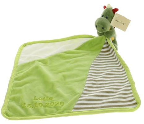 Schnuffeltuch Drache Feurio mit Ihrem Wunschnamen und Geburtstag graviert, Polyester