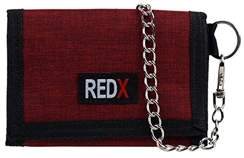 RED X Mens Canvas Tri-Fold Chain Wallet - Red