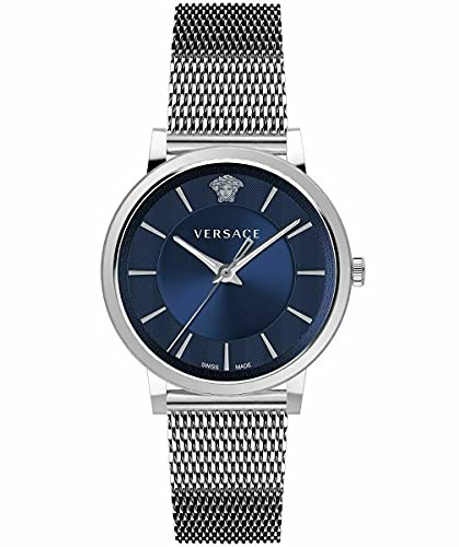 Versace - Unisex-Armbanduhr Quarz Mode Armband und Gehäuse aus Edelstahl Farbe Grau Zifferblatt Analog Blau - VE5A00520