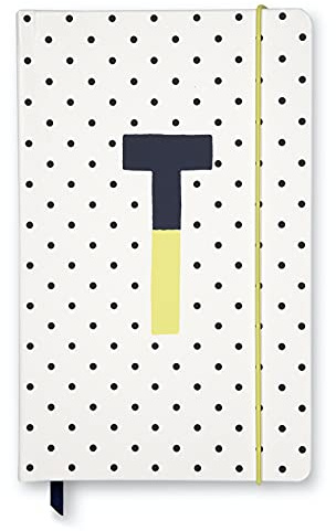 Kate Spade New York Take Note Large Polka Dot Leatherette Initial Notebook, Bound Journal Includes 168 Lined Pages and Bookmark, T (Yellow)