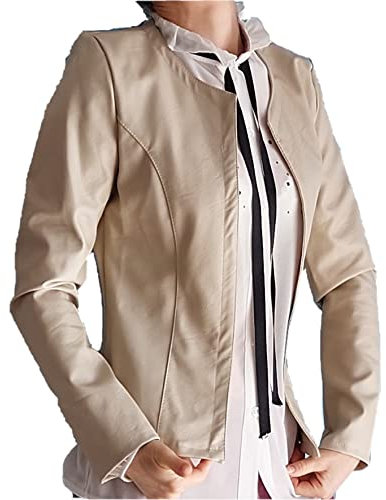 Fantasy Giacca Finta Pelle Aperta Scollo Tondo Aderente Avvitata Leggera Cardigan Coprispalle Donna Ragazza (S 40 It Donna, Beige)