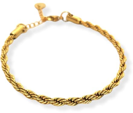 Habibi Jewels Bracciale da Uomo Donna in Acciaio Modello Corda Intrecciata Torcione Color Oro Giallo dorato Braccialetto Idea Regalo Festa del Papà Compleanno Laurea