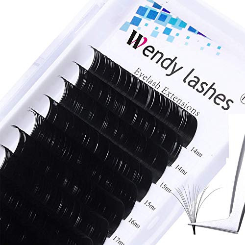 Easy Fan Lashes, C Curl 0.03mm 14-20mm Mixed, 3D 5D 10D Russian Individual Eyelash Extensions, Self Fanning Volume Lash Black, Lightweight and Flexible Synthetic Fibers(KH-0.03-C-14-20)