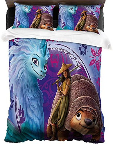ANSSON Raya und der letzte Drache Kinder Bettwäsche-Sets,Sisu Muster Bettwäsche,Schlafzimmer dekorative Bettbezüge mit 2 Kissenbezug (135x200cm+80x80cmx2, Sisu2)