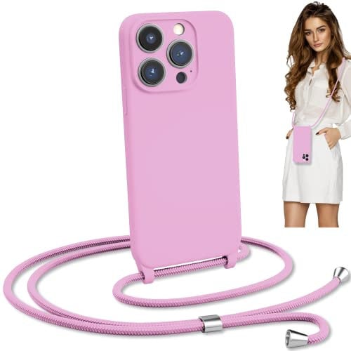 Blaspins Crossbody Strap Phone Case for iPhone 13 Pro Max, Adjustable Rope, Belt Neck Lanyard, String Detach Lanyard, Drop Proof Sturdy, Wrist Hand Free Protective Cover 6.7 inch 13 Pro Max - Pink
