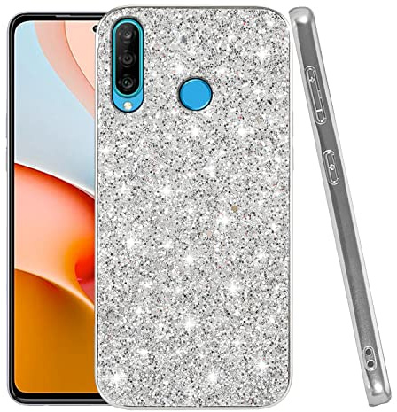 Wousunly für Huawei P30 Lite Hülle Glitzer Silikon TPU | Handyhülle für Huawei P30 Lite Dünn Stoßfeste Case Kratzfest Anti Rutsch (Silber-)