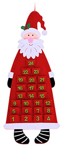 Felt Christmas Advent Calendar with Pockets Large Wall Hanging 24 Pockets To Fill Xmas Christmas Countdown Advent Calendar Decoration for Home Door Wall (Santa)