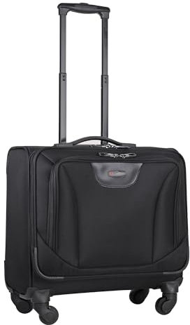 JLY Business Carry-on Soft Suitcase, 15.6 inch Laptop, Pilot Roller Case, Executive Cabin Bag, Anti-Theft, 4 Spinner Wheels, Overnight Trolley Bag, Hand Luggage, British Airways, Black