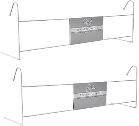 Javco 2 Bar Radiator Airer - 2 Bar Washing Line Rails - Indoor Laundry Dryer Rail, Clothes Drying Rack, Lightweight Portable Dryer Holder for Clothes, Towel and Socks (White - 2 Pack)