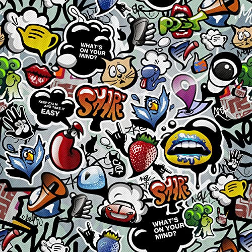 HEKO PANELS Stoff Oxford Wasserdichte Meterware Canvas-Stoff Polyester Stoff Zum Nähen Nähstoffe Möbelstoffe Dekostoffe Handwerken Wasserabweisend Blickdicht Graffiti 3 Meter 155 x 300 cm