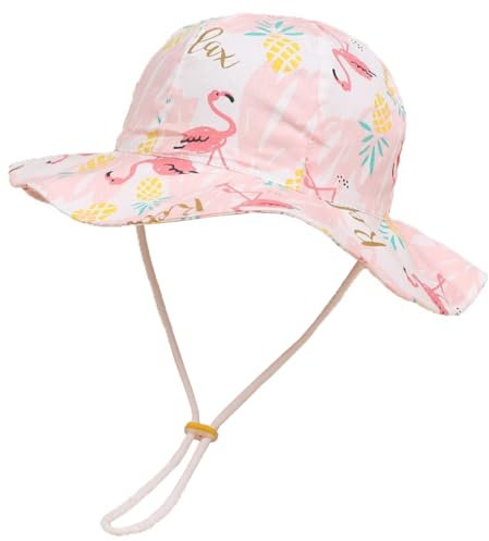 Kiniris Chapeau Bob Coton Bébé Fille Garçon Anti-UV Casquette Chapeau de Soleil Bob Enfant Pliable Été Cartoon Animal Voyage Plage Outdoor Rose Flamant 2-4 Ans