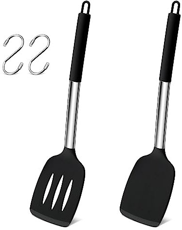 Herogo Pfannenwender, Küchenhelfer Set aus lebensmittelechtem Silikon, Schwarzes Küchenutensilien Kochgeschirr Kochutensilien für Küchen, Backen, Kochen,Hitzebeständig & Spülmaschinenfest, 4 Stück