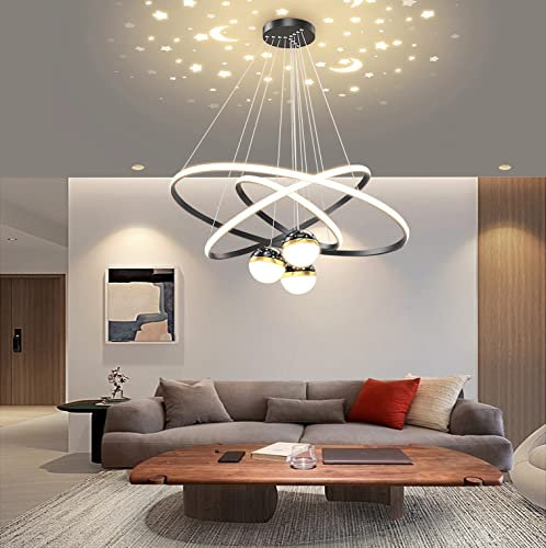 LED Pendelleuchte esstisch Hängeleuchte Modern Ring Wohnzimmerlamp Dimmbar Mit Fernbedienung Hängelampe höhenverstellbar Ringleuchte für Schlafzimmer Esszimmer Küchen (Schwarz, Ø20+40+60cm (75W))