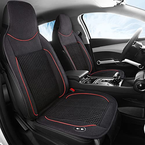 LifeUp 1 Stück Atmungsaktive Kühlende Autositzbezüge Belüftet 12V Autositzbezüge Universal Einstellbare Temperatur Autositzkissen mit 4 Hochgeschwindigkeitsventilatoren Massagefunktion (Schwarz)