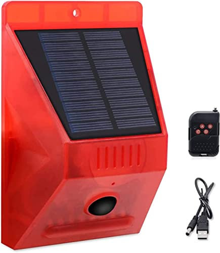 ChunHee Solar Alarmanlage Blitz Hell mit Fernbedienung Bewegungsmelder Draussen Alarm Hell 129db Ton Sicherheit Sirene Hell IP65 wasserdicht Geschützt